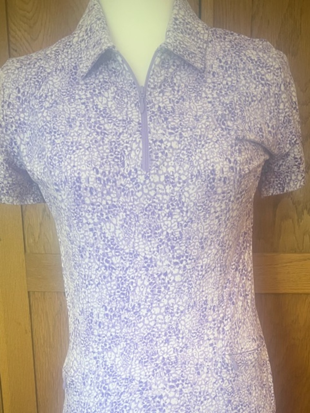 IBKUL Godet dress; size S; lavender abstract print; short sleeve SPF 50